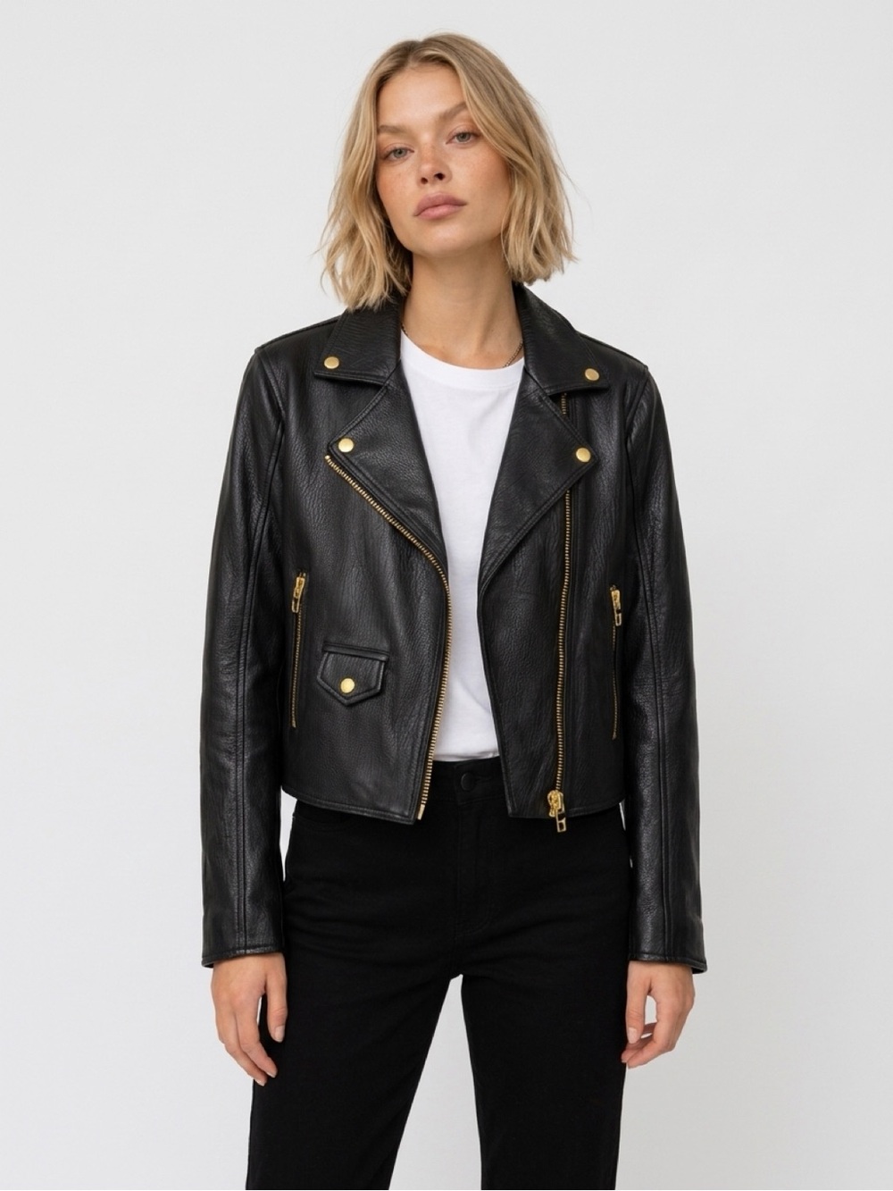 Blank NYC Black Leather Moto Jacket with Gold Hardware